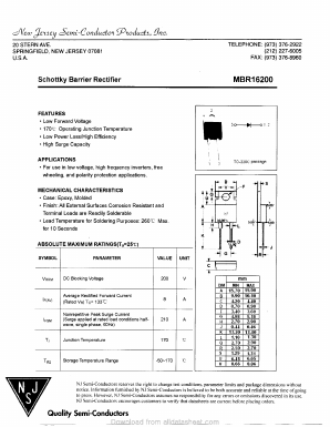 MBR16200 Datasheet PDF New Jersey Semiconductor