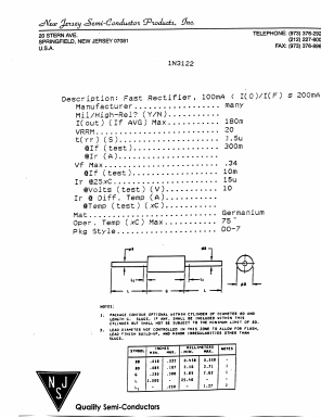 1N3122 Datasheet PDF New Jersey Semiconductor