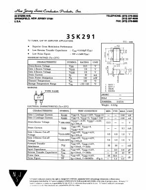 3SK291 Datasheet PDF New Jersey Semiconductor