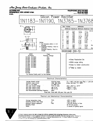 1N1183A Datasheet PDF New Jersey Semiconductor