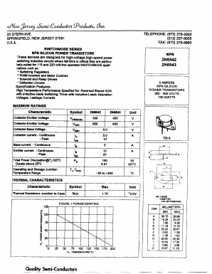 2N6543 Datasheet PDF New Jersey Semiconductor