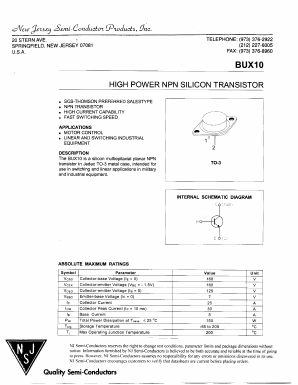 BUX10 Datasheet PDF New Jersey Semiconductor
