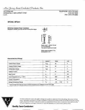 BF241 Datasheet PDF New Jersey Semiconductor