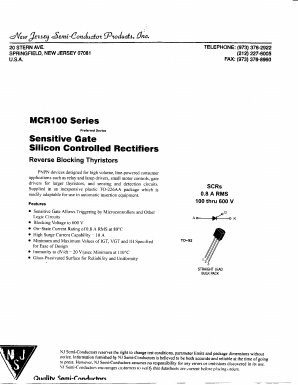 MCR100-8 Datasheet PDF New Jersey Semiconductor
