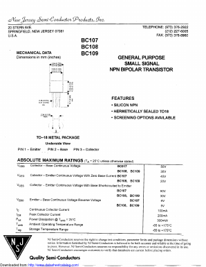 BC108C Datasheet PDF New Jersey Semiconductor