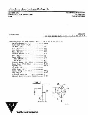 2SC1584 Datasheet PDF New Jersey Semiconductor