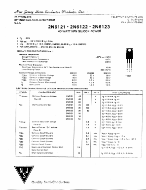 2N6121 Datasheet PDF New Jersey Semiconductor