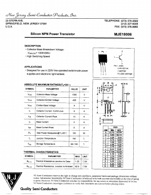 MJE18006 Datasheet PDF New Jersey Semiconductor
