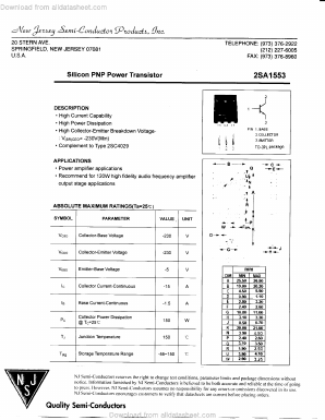2SA1553 Datasheet PDF New Jersey Semiconductor