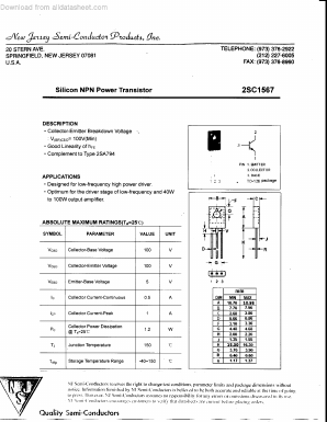 2SC1567 Datasheet PDF New Jersey Semiconductor