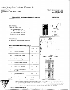 2SB1558 Datasheet PDF New Jersey Semiconductor