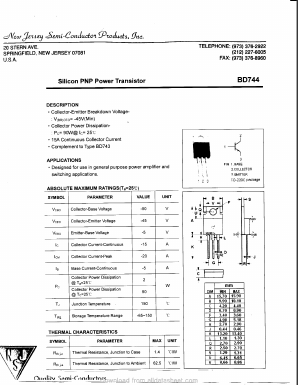 BD744 Datasheet PDF New Jersey Semiconductor