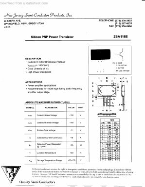 2SA1166 Datasheet PDF New Jersey Semiconductor