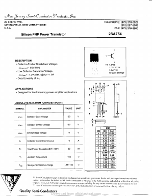 2SA754 Datasheet PDF New Jersey Semiconductor