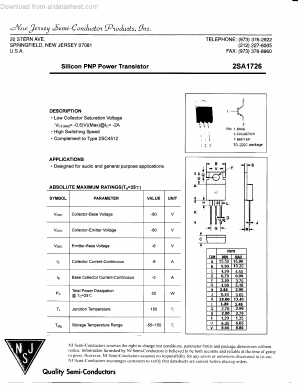 2SA1726 Datasheet PDF New Jersey Semiconductor