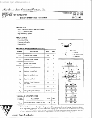 2SC2293 Datasheet PDF New Jersey Semiconductor