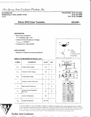 2SC2261 Datasheet PDF New Jersey Semiconductor