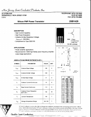 2SB1429 Datasheet PDF New Jersey Semiconductor