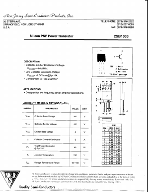 B1033 Datasheet PDF New Jersey Semiconductor