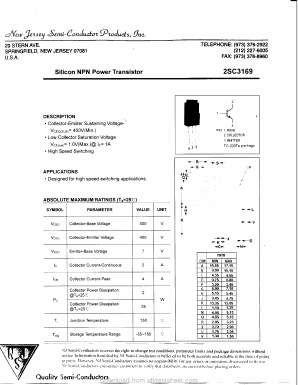 2SC3169 Datasheet PDF New Jersey Semiconductor