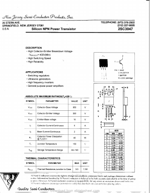 2SC3047 Datasheet PDF New Jersey Semiconductor