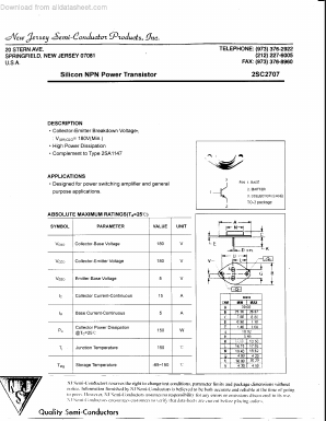 2SC2707 Datasheet PDF New Jersey Semiconductor