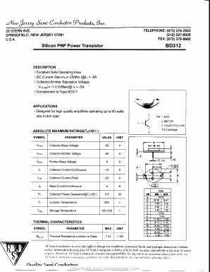 BD312 Datasheet PDF New Jersey Semiconductor