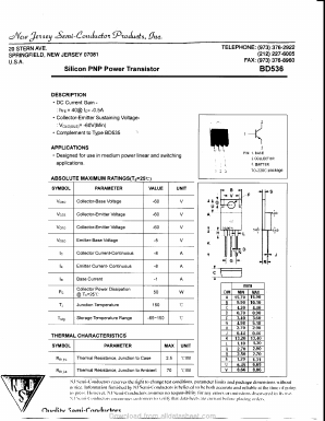 BD536 Datasheet PDF New Jersey Semiconductor