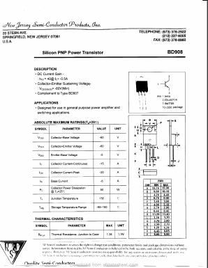 BD908 Datasheet PDF New Jersey Semiconductor