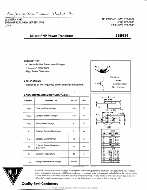 B634 Datasheet PDF New Jersey Semiconductor