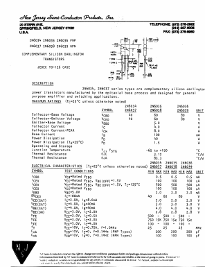 2N6038 Datasheet PDF New Jersey Semiconductor
