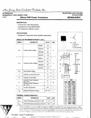 BD544 Datasheet PDF New Jersey Semiconductor