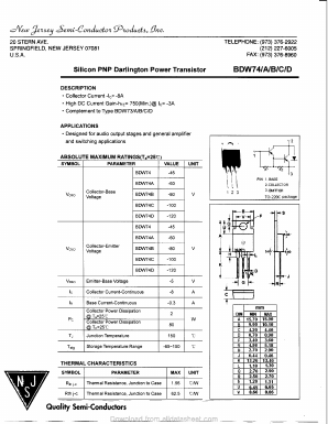 BDW74A Datasheet PDF New Jersey Semiconductor