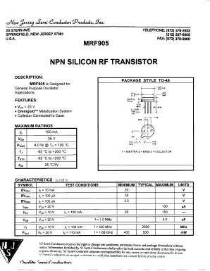 MRF905 Datasheet PDF New Jersey Semiconductor