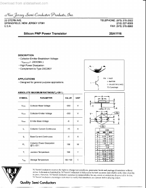 2SA1116 Datasheet PDF New Jersey Semiconductor