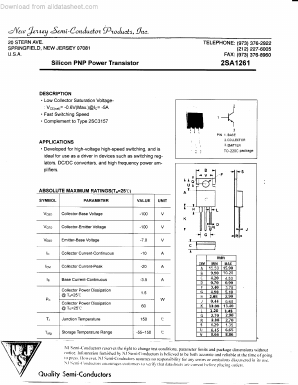 2SA1261 Datasheet PDF New Jersey Semiconductor
