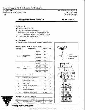 BDW52C Datasheet PDF New Jersey Semiconductor