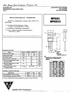 MPSU01A Datasheet PDF New Jersey Semiconductor