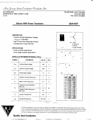 A1837 Datasheet PDF New Jersey Semiconductor
