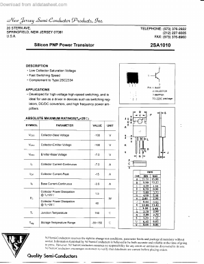 2SA1010 Datasheet PDF New Jersey Semiconductor