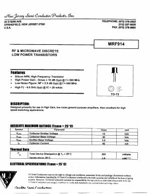 MRF914 Datasheet PDF New Jersey Semiconductor