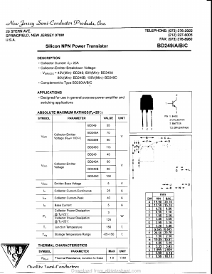BD249 Datasheet PDF New Jersey Semiconductor