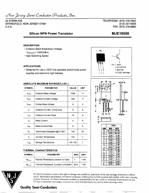 MJE18008 Datasheet PDF New Jersey Semiconductor