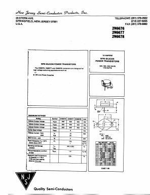 2N6678 Datasheet PDF New Jersey Semiconductor