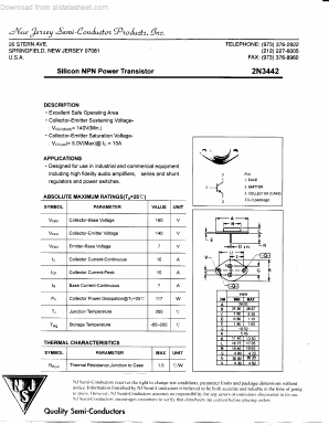 2N3442 Datasheet PDF New Jersey Semiconductor