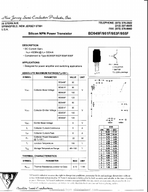BD953F Datasheet PDF New Jersey Semiconductor