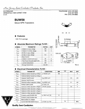 BUW58 Datasheet PDF New Jersey Semiconductor