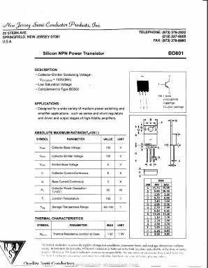 BD801 Datasheet PDF New Jersey Semiconductor