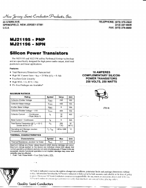 MJ21195 Datasheet PDF New Jersey Semiconductor