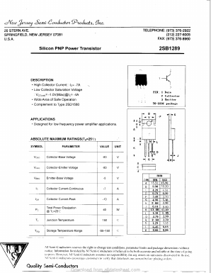B1289 Datasheet PDF New Jersey Semiconductor